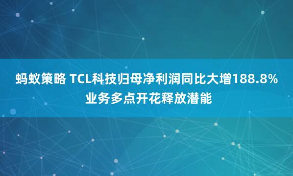 蚂蚁策略 TCL科技归母净利润同比大增188.8% 业务多点开花释放潜能